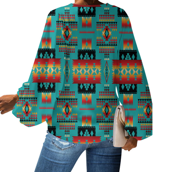 Blue Native Tribes Pattern Native American Chiffon Shirt - Image 3