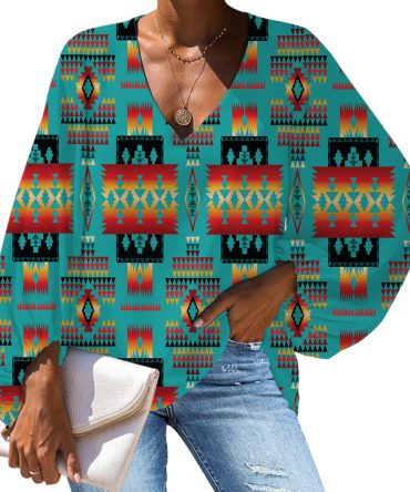Blue Native Tribes Pattern Native American Chiffon Shirt
