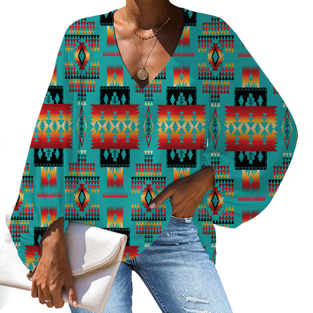 Blue Native Tribes Pattern Native American Chiffon Shirt