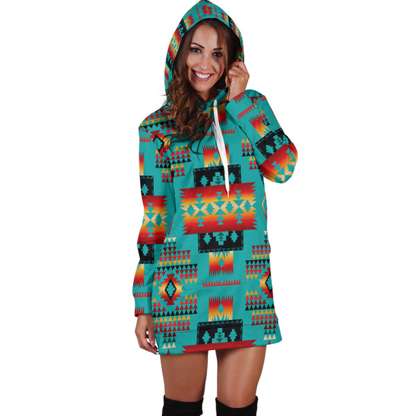 Blue Native Tribes Pattern Native American Hoodie Dress - Image 4