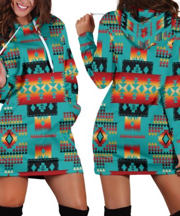 Blue Native Tribes Pattern Native American Hoodie Dress
