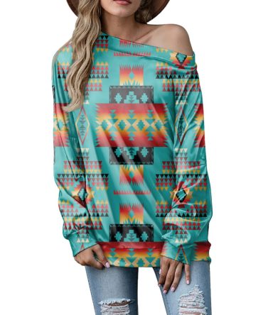 Blue Native Tribes Pattern Native American Off-shoulder Sweatshirt