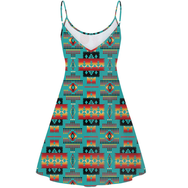 Blue Native Tribes Pattern Native American Strings Dress - Image 3