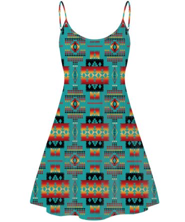 Blue Native Tribes Pattern Native American Strings Dress