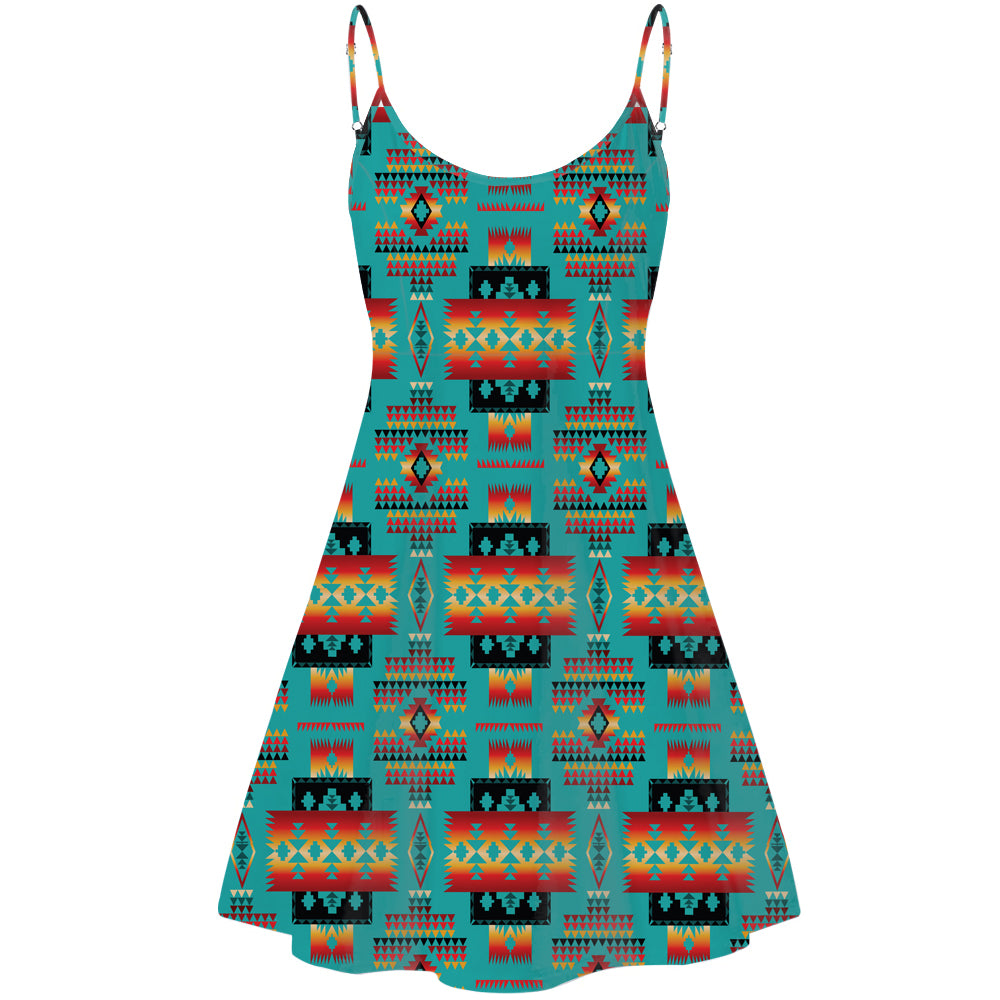 Blue Native Tribes Pattern Native American Strings Dress
