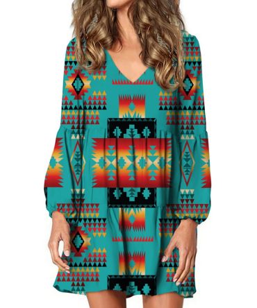 Blue Native Tribes Pattern Native American Swing Dress
