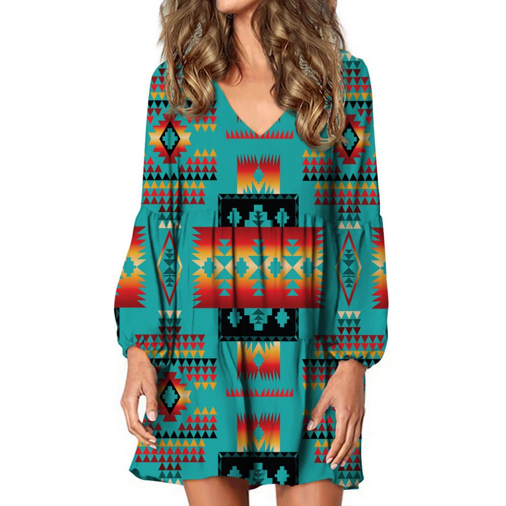 Blue Native Tribes Pattern Native American Swing Dress