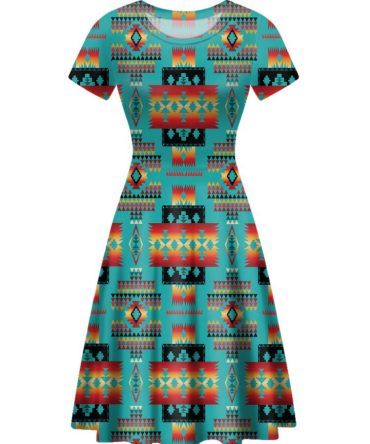 Blue Native Tribes Pattern Round Neck Dress