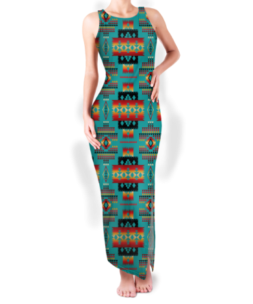 Pattern Native Round Neck Double Slit Sundress