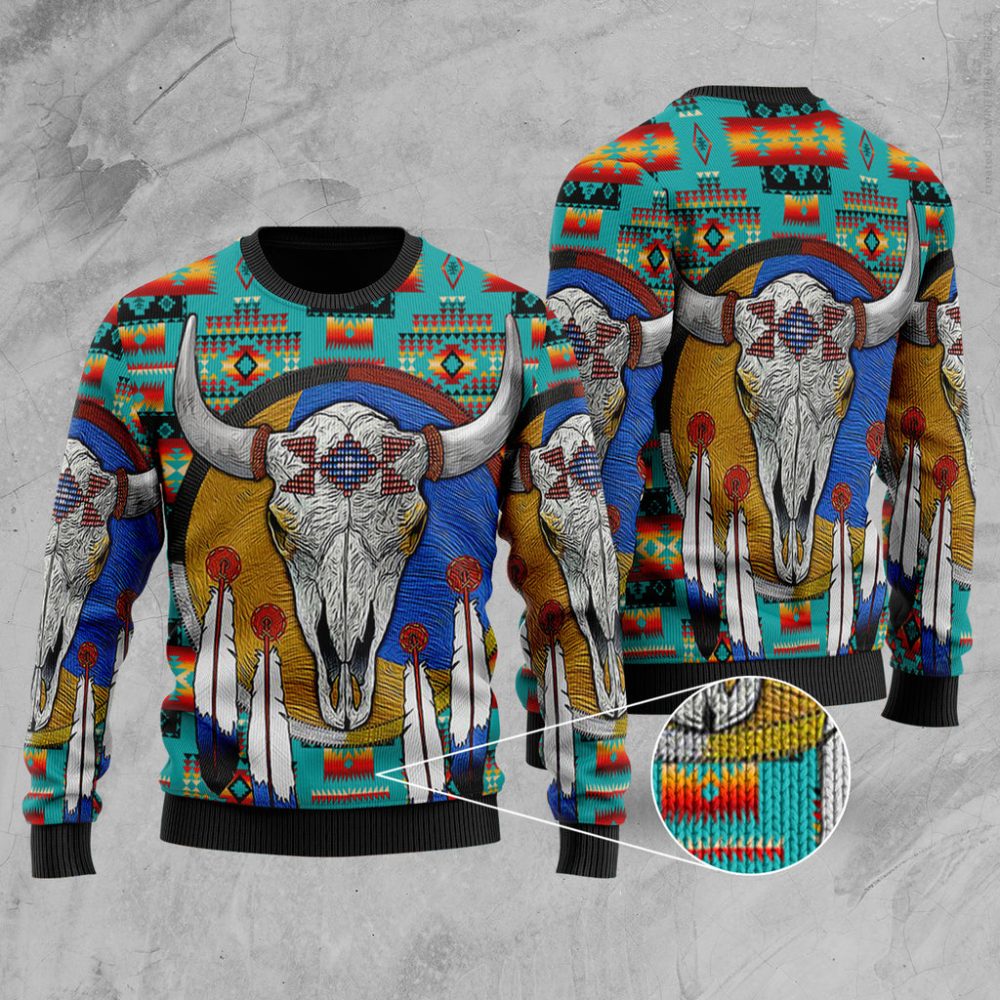 Blue Native Tribes Pattern Native American Sweater