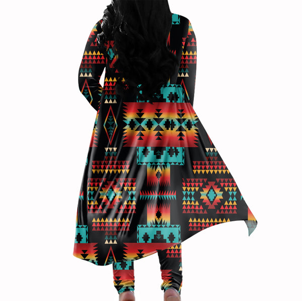 Black Native Tribes Pattern Cardigan Coat Long Pant Set - Image 2