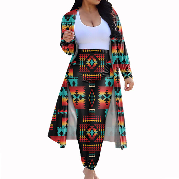 Black Native Tribes Pattern Cardigan Coat Long Pant Set - Image 3