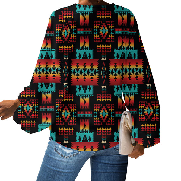 Black Native Tribes Pattern Native American Chiffon Shirt - Image 3