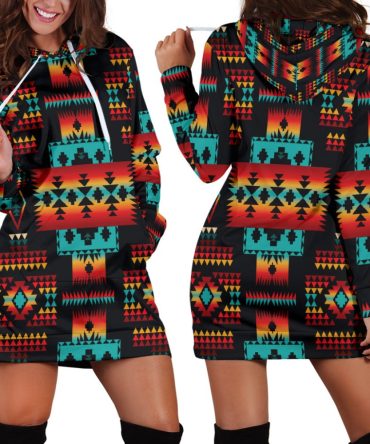 Black Native Tribes Pattern Native American Hoodie Dress