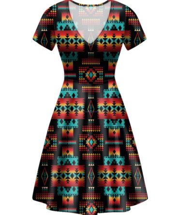 Black Native Tribes Pattern Native American Neck Dress