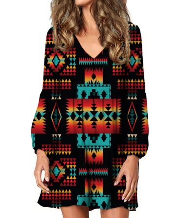 Black Native Tribes Pattern Native American Swing Dress