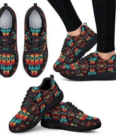 Black Native Tribes Pattern Native American Women's Athletic Sneaker