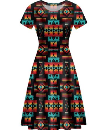 Black Native Tribes Pattern Round Neck Dress