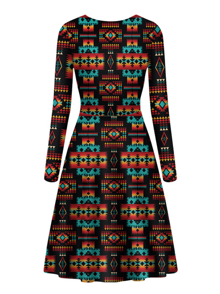 Black Pattern Native V-Long Sleeve Dress - Image 3
