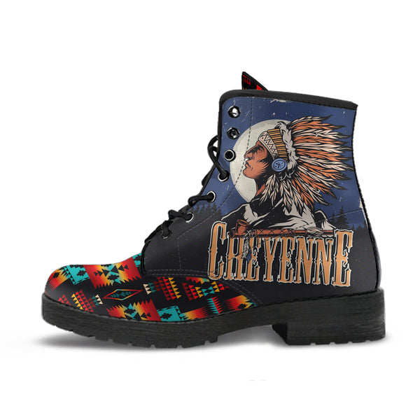 Chief Black Native Tribes Pattern Native American Leather Boot - Image 2