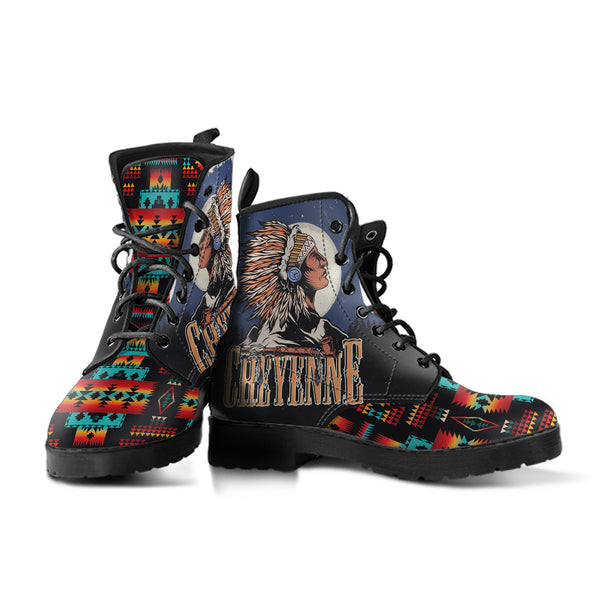 Chief Black Native Tribes Pattern Native American Leather Boot - Image 4