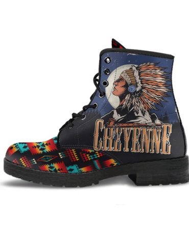 Chief Black Native Tribes Pattern Native American Leather Boot