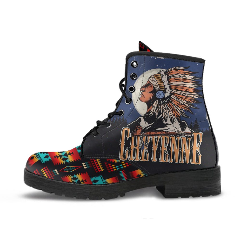 Chief Black Native Tribes Pattern Native American Leather Boot