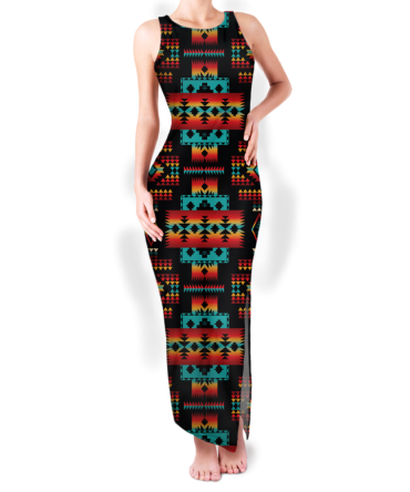 Pattern Native Round Neck Double Slit Sundress