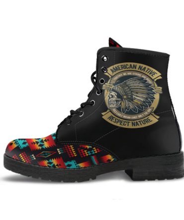 Skull Black Native Tribes Pattern Leather Boots