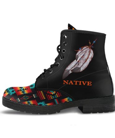 Black Native Tribes Pattern Native American Leather Boots