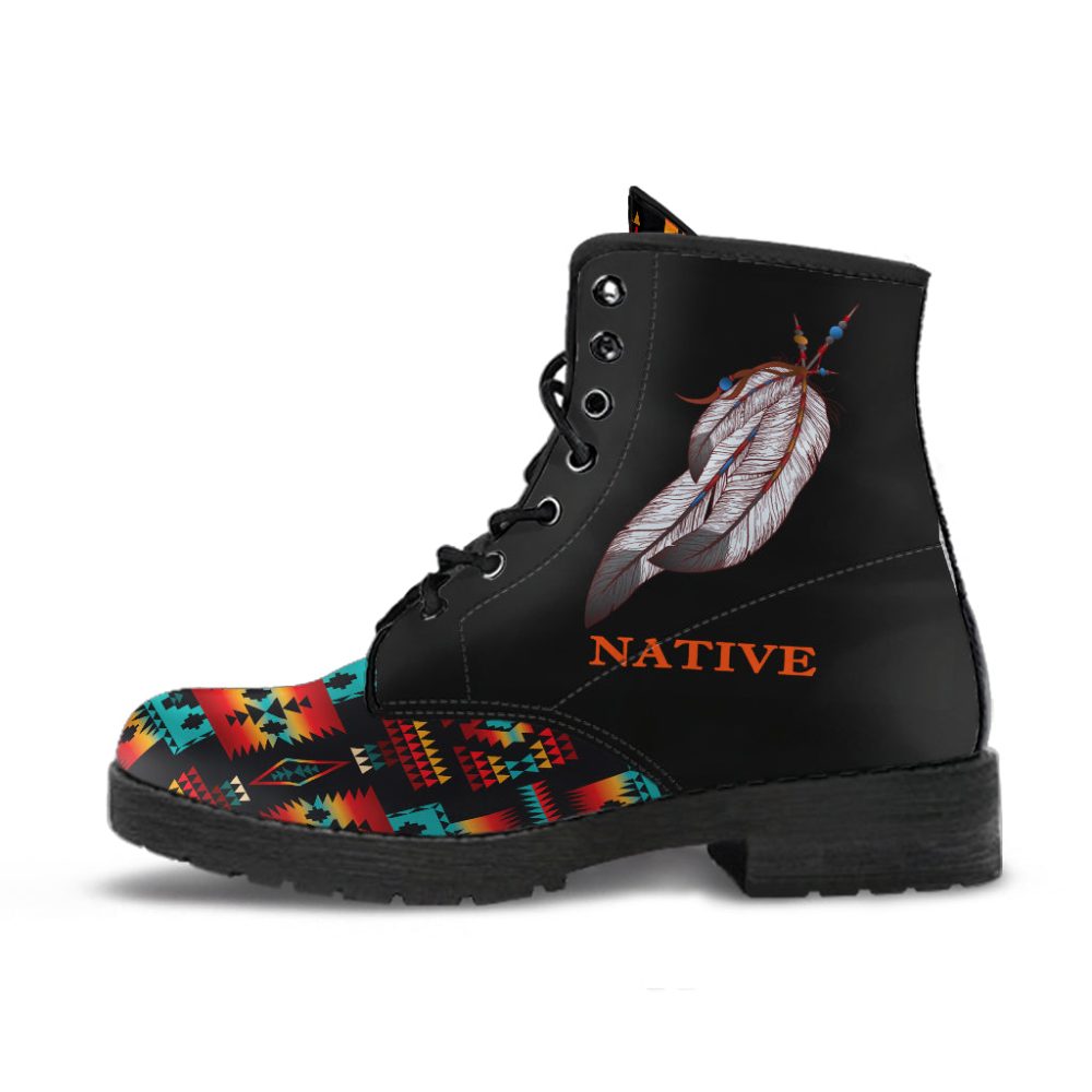 Black Native Tribes Pattern Native American Leather Boots