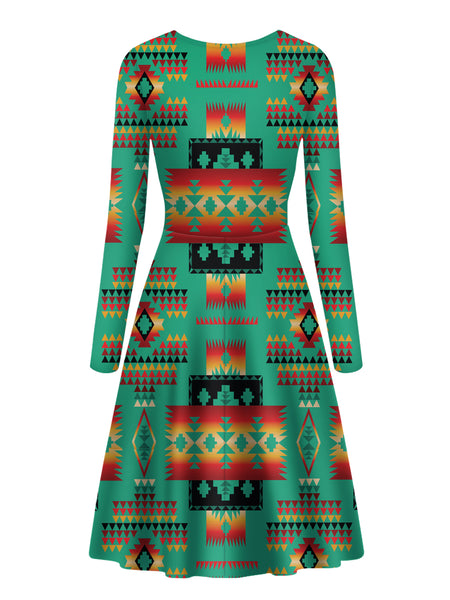 Green Design Native Long Sleeve Dress - Image 3