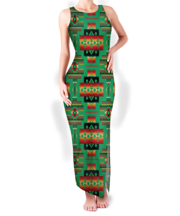 Pattern Native Round Neck Double Slit Sundress