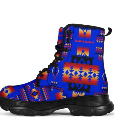 Dark Blue Native Tribes Pattern Native American Chunky Boot
