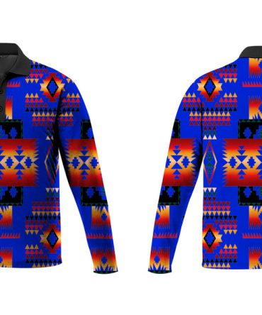 Dark Blue Native Tribes Pattern Native American Polo Long Sleeve