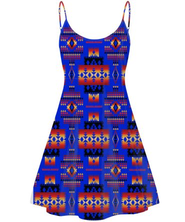 Dark Blue Native Tribes Pattern Native American Strings Dress
