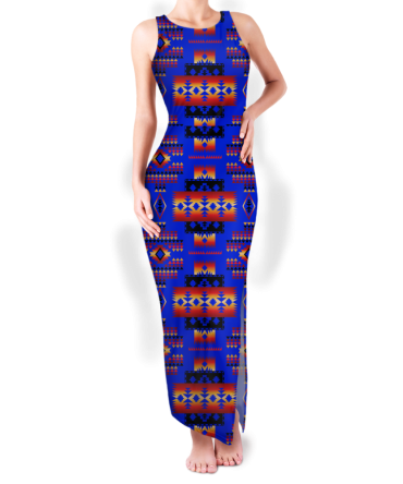 Pattern Native Round Neck Double Slit Sundress