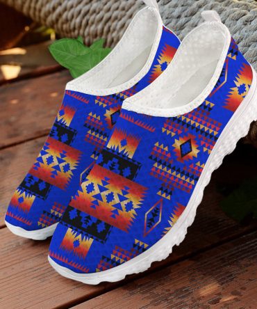 Dark Blue Native Tribes Pattern Native American Mesh Shoes