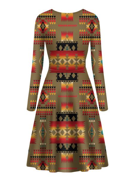 Brown Native Pattern Long Sleeve Dress - Image 3