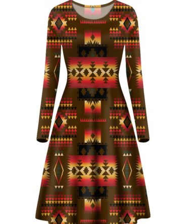 Brown Native Pattern Long Sleeve Dress
