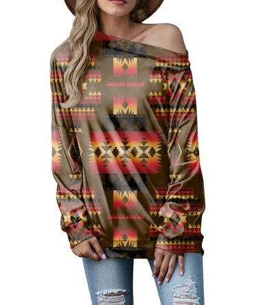 Brown Native Tribes Pattern Native American Off-shoulder Sweatshirt