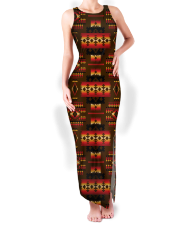 Pattern Native Round Neck Double Slit Sundress