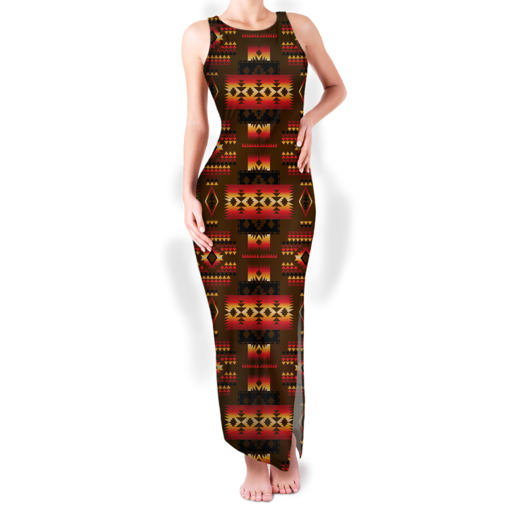 Pattern Native Round Neck Double Slit Sundress