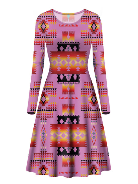 Pink Pattern Native Long Sleeve Dress - Image 2