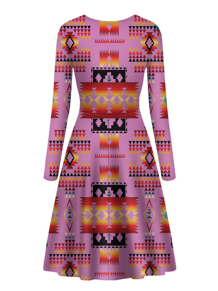 Pink Pattern Native Long Sleeve Dress - Image 3