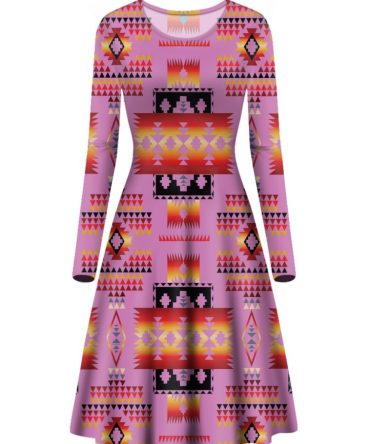 Pink Pattern Native Long Sleeve Dress
