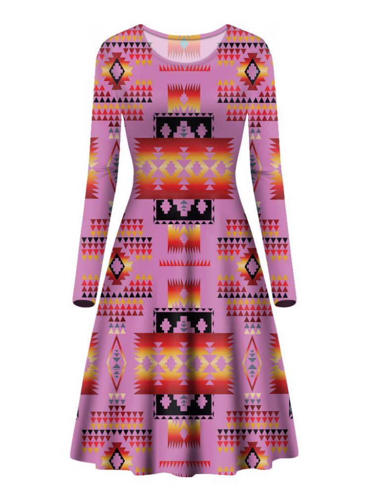 Pink Pattern Native Long Sleeve Dress