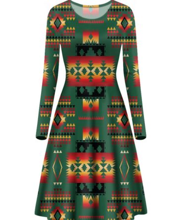 Dark Green Pattern Native Long Sleeve Dress