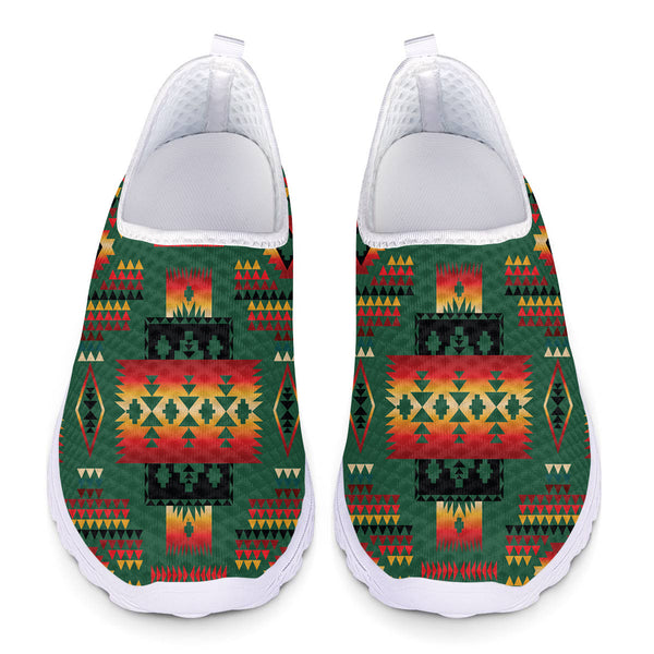 Green Tribes Pattern Native American Mesh Shoes - Image 3