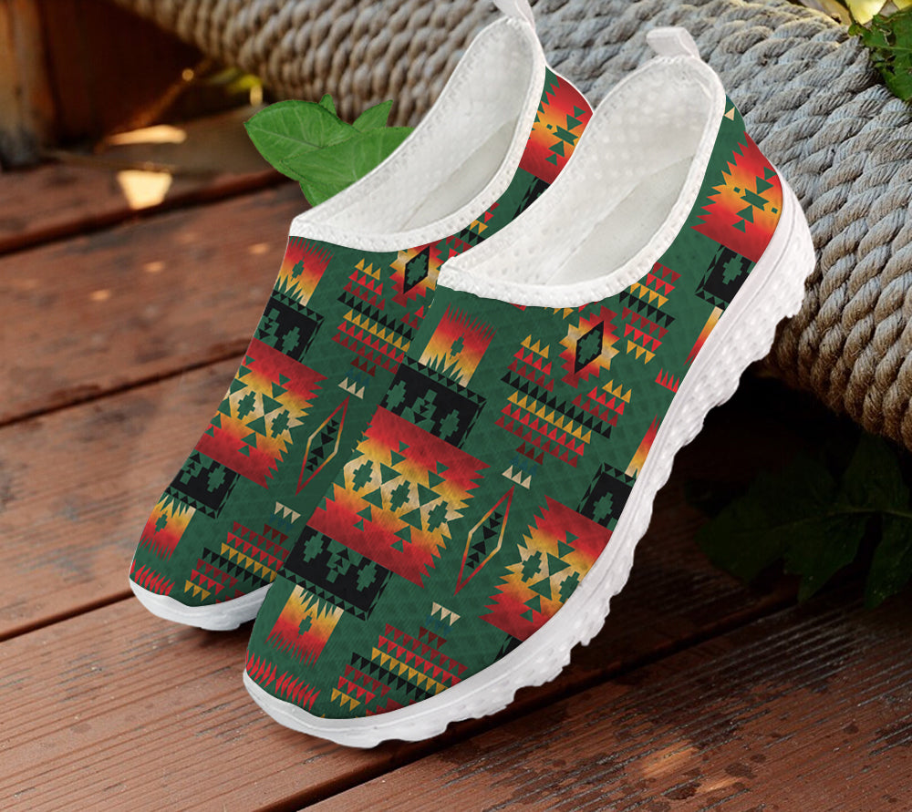 Green Tribes Pattern Native American Mesh Shoes